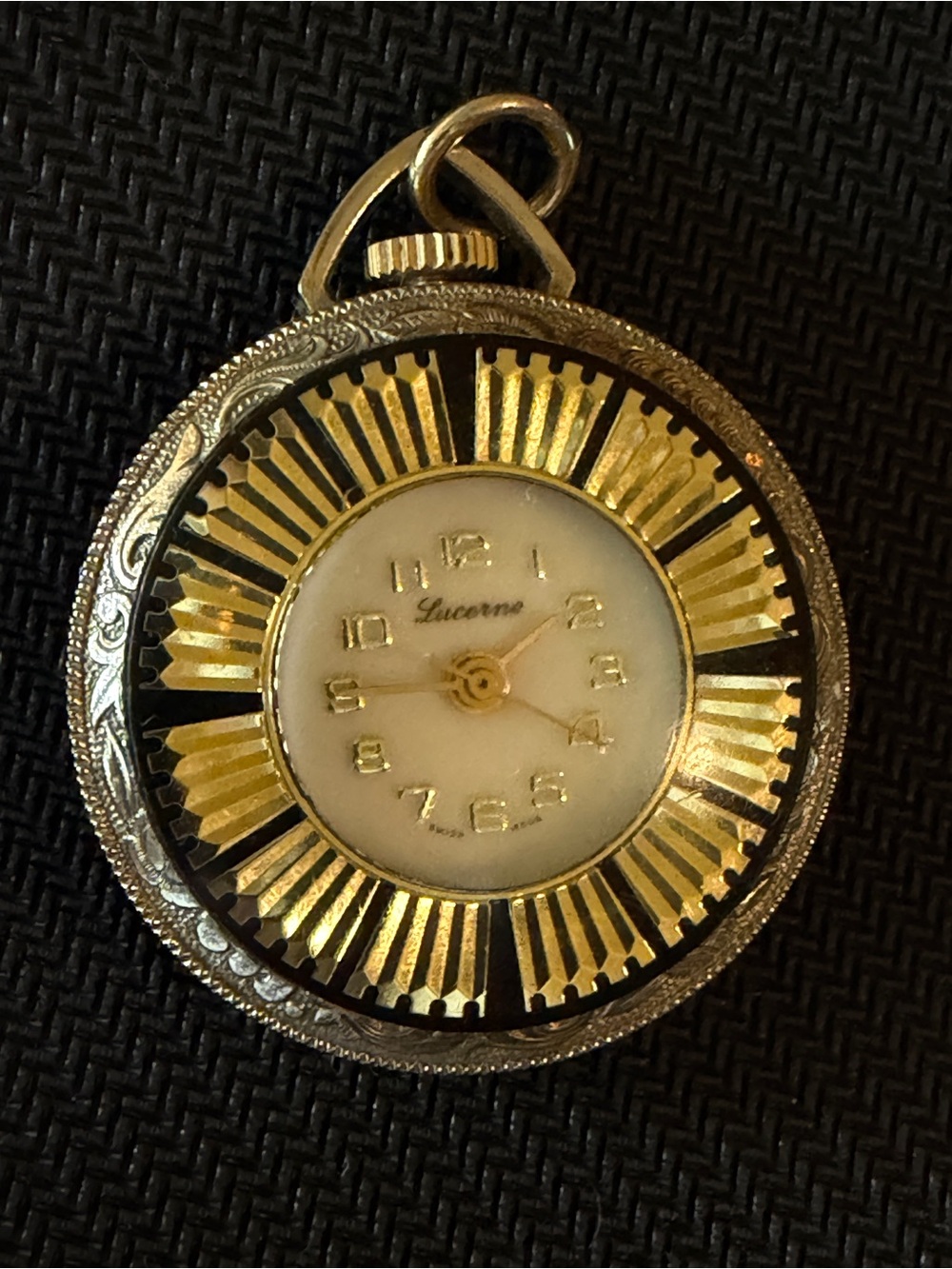 Vintage Lucerne Swiss Made Pendant Pocket Watch Hand Wind Working Floral